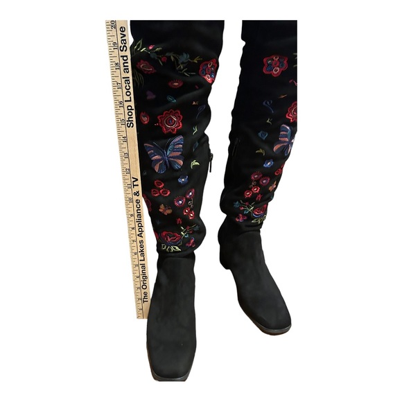 IMPO Judy Over the Knee High Suede Boots Sz 8M Black Embroidered Boho Fa… - Picture 9 of 16